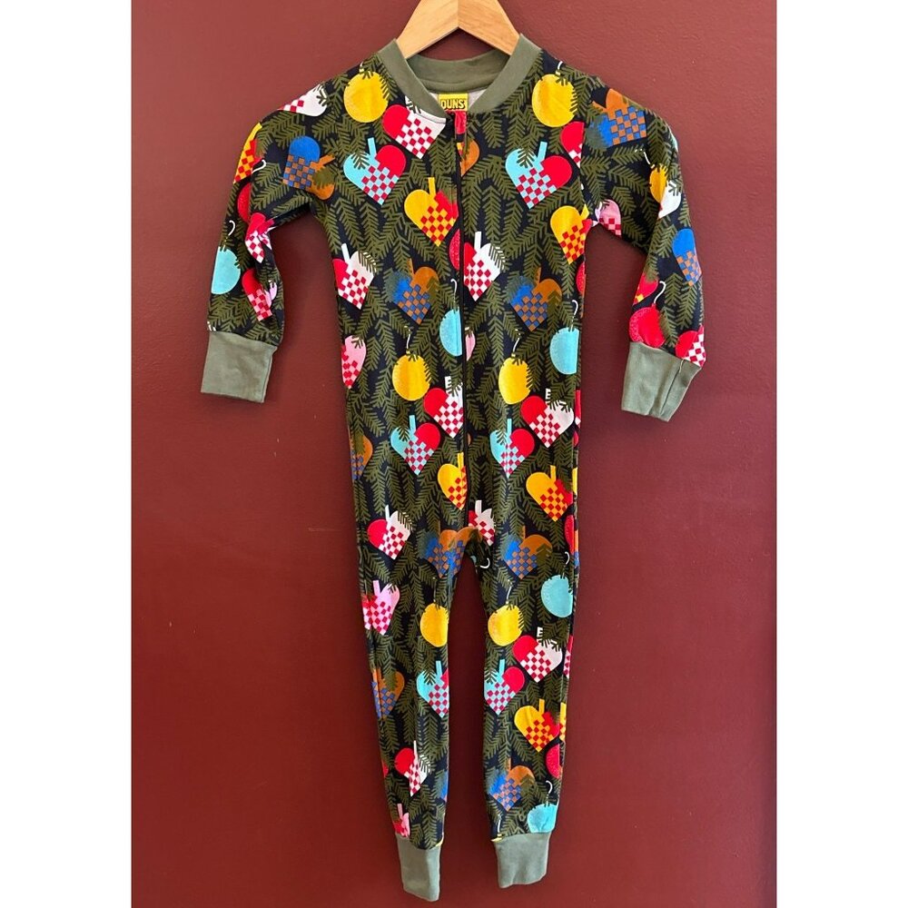 Duns Sweden Organic Cotton Kids Zip Suit Size 104 3-4 Years Heart Pine Print